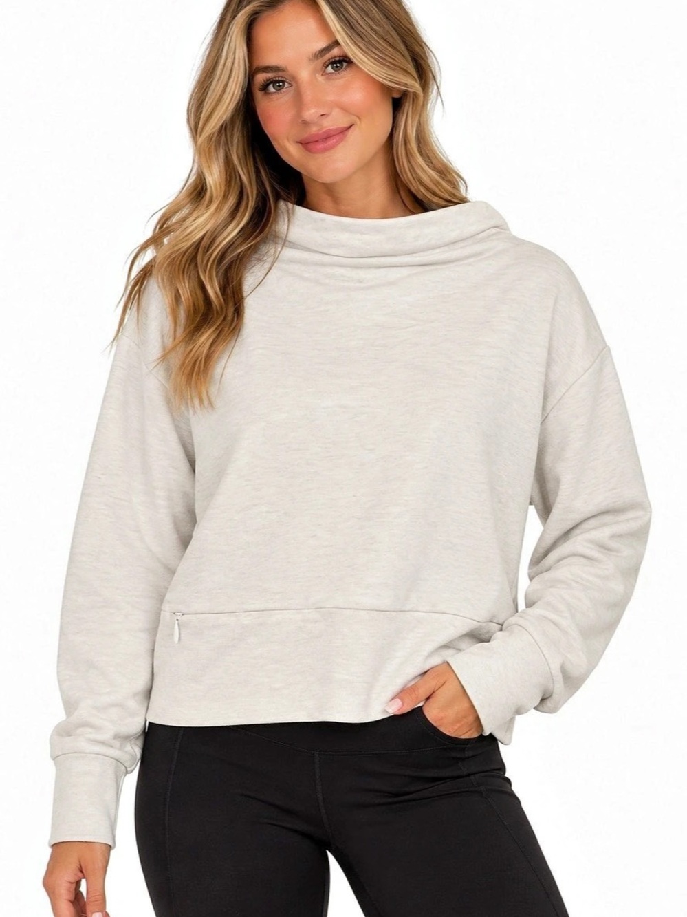 Nike Dri-FIT Women's Cropped Funnel Neck Sweatshirt Oatmeal Size Small